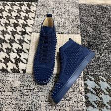 Latest High Top Navy Suede Leather Luxury Fashion Flat Low Heel Spikes Real Leather Shoes For Couple Boys And Girls