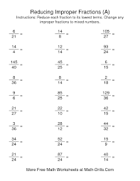 Fractions Worksheet Reducing Improper Fractions To Lowest Terms A