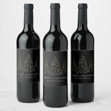 Sparkling Winter Pine Black Merry Christmas Wine Label In 2020