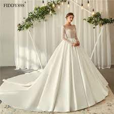 Victorian style ivory satin wedding dresses 2021 ball gown square neckline bell sleeves backless royal train wedding. 2020 Vintage Wedding Dresses Long Sleeve Scoop Satin Ball Gown Wedding Gown Luxury Crystal Bridal Gown Robe De Mariage Wedding Dresses Aliexpress