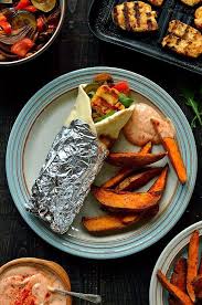 Harissa Halloumi Roasted Vegetable Wraps Sweet Potato Wedges Domestic Gothess Food Recipes Vegetarian Dishes