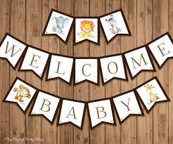 Safari Banner Printable Jungle Baby Shower Banner Welcome Etsy Baby Shower Banner Welcome Baby Banner Shower Banners