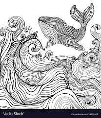 Whale And Ocean Waves Coloring Page Vector Image On Vectorstock In 2020 Ocean Wave Drawing Wave Drawing Coloring Pages