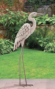 Egret Garden Pond Statue Metal Coastal Bird Sculpture Crane Heron Yard Art New 657641105894 Ebay Metal Tree Wall Art Bird Sculpture Metal Tree