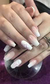 Encapsulated lace netting stiletto acrylic. Ombre Acrylic Nails With 3d Roses Wedding Nails Ombre Acrylic Ombre Acrylic Nails Ombre Nail Diy Nails