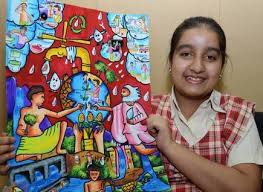 Making A Mark Mahak Khemka With The Painting Which Won The Second Prize At The National Level Paintin Save Water Poster Drawing Save Water Poster Water Poster