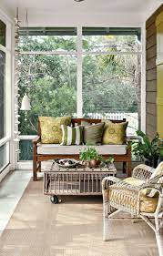 Green And Neutral Screened In Porch House With Porch Porch Furniture Small Screened Porch