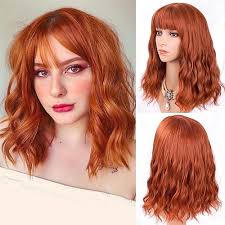 Bangs Red Ginger Wig Red Brown Copper Ginger Short Loose Curly Wigs For  Women Synthetic