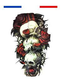 Douleur et durée de la séance de tatouage). Tatouage Tete De Mort Roses Realiste Temporaire Mon Petit Tatouage Temporaire