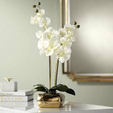 Shop with afterpay on eligible items. Dahlia Studios White Orchid 22 High Faux Flowers In Gold Ceramic Pot Walmart Com Walmart Com