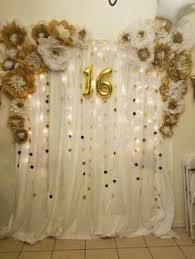 White And Gold Sweet 16 Photo Background 16th Birthday Decorations 16th Birthday Ideas For Girls Sweet Sixteen Parties