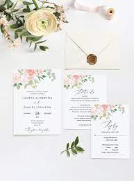 Floral Wedding Invitation Template Printable Wedding Etsy Printable Wedding Invitations Minimalist Wedding Invitations Wedding Invitation Sets