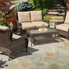 Alfresco Home Bar Harbor All Weather Wicker Conversation Set Seats 4 Dark R Outdoor Living Furniture Outdoor Wicker Patio Furniture Patio Furniture For Sale