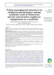 Research assistant job posting site for malaysia, kuala lumpur, johor bahru, europe, de, me / asia, uk, london, uae/dubai, sa, ireland, india, canada. Pdf Talent Management Practices On Employee Performance Among Academic Staff Of Malaysian Private Universities Employee Engagement As A Mediator