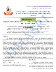 Pdf Entrepreneurship Mindset For Students Entrepreneurship Build Up A Review Paper
