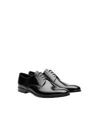 Discover designer goodyear welted designer shoes for men and women: Schwarz Derby Schuhe Aus Geburstetem Leder Prada