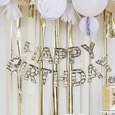 Vector happy birthday 54th celebration gold balloons and golden confetti glitters. Gold Fringe Happy Birthday Banner Ginger Ray