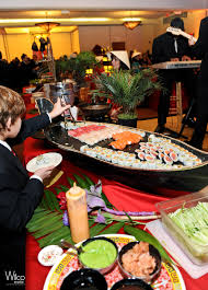 Buffet Styled Sushi Boats Lined The Tables As Well As Other Japanese Cuisine Batmitzvah Linzi Bat Mitzvah Themes Bat Mitzvah Party Bat Mitzvah Party Themes