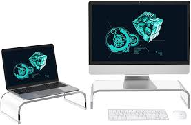 Product titlewooden computer/flat/tv screen height riser board ra. Amazon Com Dual Acrylic Transparent Clear Corner Computer Monitor Stand Riser 2pack 20 And 15 Multi Functional Diy Desktop Stand Riser Organizer With Anti Slip Case For Tv Screen Pc Laptop Printer 2 Pack