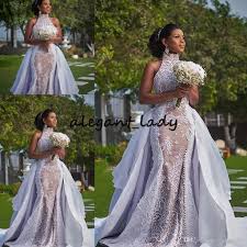 Discount Plus Szie African Wedding Dresses With Detachable Train 2019 Modest High Neck Puffy Skirt Sima Brew Country Garden Royal Wedding Gown Wedding Dress Sho Royal Wedding Gowns African Wedding Dress