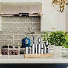 It's super narrow, so nothing fit in it. Buy Silverware Holder Habilife Utensil Holder With Caddy Silverware Container For Spoons Knives Forks Silverware Display Organizer Kitchen Dinner Table Stainless Steel With Bamboo Wood Base Online In Indonesia B07kp65sjk