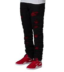 Black And Red Jeans Men Heritage Mens Jean W Rips N Red Insert Repair Black Black Jeans Black Mens Jeans
