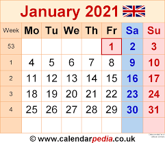 This january 2021 calendar can be printed on an a4 size paper. Calendar January 2021 Uk With Excel Word And Pdf Templates
