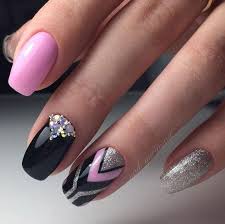 A lovely color choice other than the usual matching black and white design is a black and pink design! Pink Black And Grey Gel Nails Design Ladystyle
