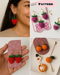 Crocheted Strawberry Earrings