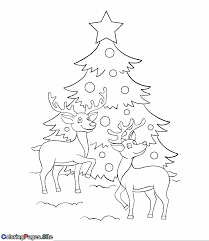 Discover various funny doodles created by our artists , color it or use it as inspiration to imagine your own drawings ! Two Cute Reindeer Next To Christmas Tree Coloring Page