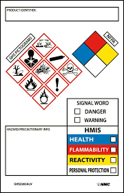 The hazardous materials identification system (hmis) is a numerical hazard rating that incorporates the use of labels with color developed by the american coatings association as a compliance aid for the osha hazard communication (hazcom) standard. Ghs Secondary Container Labels Picto Images Hmis Nfpa Hazard Precaution Info 3 5 X2 25 Ps Vinyl 250roll Jendco Safety Supply