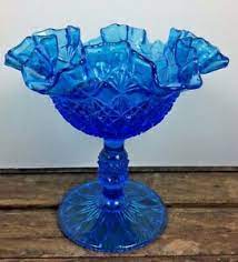Vintage Fenton Ovg Stemmed Ruffled Crimped Candy Dish Cobalt Blue Glass Compote Ebay