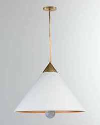 Midnight black and burnished brass. Cleo Large White Cone Brass Pendant
