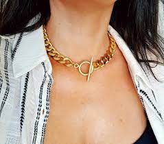 Gold Toggle Clasp Necklace For Women Thick Links Chain Choker Statement Chic Choker Large O Ring Choker Womens Necklaces Chain Choker O Ring Choker