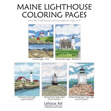 Maine Lighthouse Coloring Pages Instant Digital Download