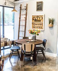 Good food must be served properly, with a few simple steps (without spending a fortune) it is possible to have a beautiful and elegant table! Round Wood Dining Table Vintage Kitchen Decor And Wood Ladder Adjectives Market