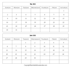 There are six months on each side. May June 2021 Calendar Free Printable Template Printable The Calendar