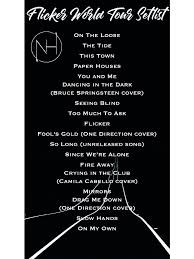 Get niall horan's debut solo album flicker from target and get 2 bonus tracks, including 'flicker (acoustic),' an exclusive poster. Niall Horan Flicker World Tour Setlist Where We Are Tour Dancing In The Dark Songs