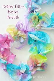 We doubled up the coffee filters, placing one inside the other and gluing them together. Coffee Filter Easter Wreath For Kids Happy Hooligans