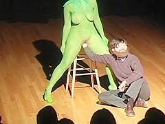 Performance - nude artist as Kermit hand puppet - PornZog Free Porn Clips