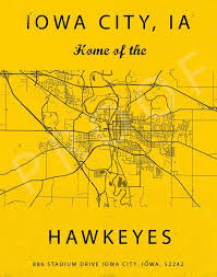 Iowa City Iowa Map Kinnick Stadium Sign Iowa Hawkeyes Art