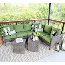 Leisure Made Canton 6 Piece Wicker Outdoor Sectional Set With Red Cushions Green Cushions Corner Sectional Outdoor Furniture Sets