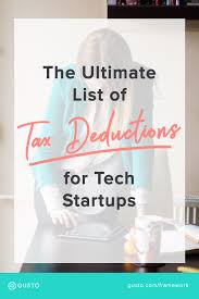 Tax refunds online tax help tax deductions tax returns. The Ultimate List Of Tax Deductions For Startups In 2020 Gusto