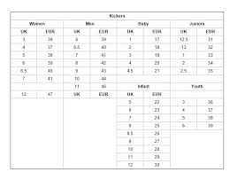 kickers shoe size guide