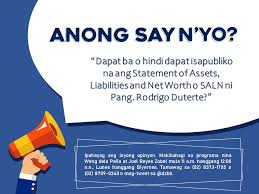 Jun 20, 2021 · sa di pa mangugat si presidente rodrigo duterte ug iyang mga turutot nga way ebidensiya nga siyay nagsugo sa laktod nga pagpamatay sa kaliboan sa kampanya batok sa ilegal nga drugas, angay silang. Dzbb Super Radyo Twitter àªªàª° Ang Tanong Namin Sa Inyo Mga Kapuso Dapat Ba O Hindi Dapat Isapubliko Na Ang Statement Of Assets Liabilities And Net Worth O Saln Ni Pang Rodrigo