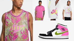 Jordan 1 Mid White Black Cyber Pink Jordan 1 Mid Fuchsia Cyber Clothing Match Sneakerfits Com