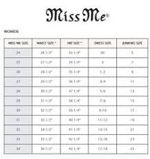 Miss Me Jeans Size Chart Juniors Miss Me Jeans Size Chart