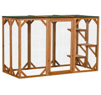 PawHut Outdoor Cat House, Catio Wooden Feral Cat Shelter, Cat Cage with  Platforms, Large Enter Door, Weather Protection Asphalt Roof, 71" L, Orange