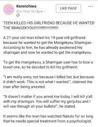 9,698,548 • last week added: Zeus On Twitter Teen Killed His Girlfriend Because He Wanted The Mangekyo Sharingan Hahahaha Twtnarutomy