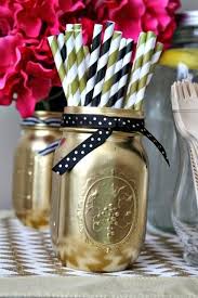 Pink Black And Gold Baby Shower Decorations Gold Painted Mason Jars Jpg 427 640 Black Gold Party Gold Baby Showers Pink Black Gold Party